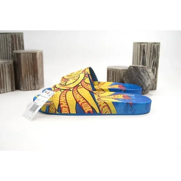 Adidas x Hot Wheels Blue Yellow Logo Monogram Pool Slides Shoes Mens 11 NIB - Picture 10 of 12